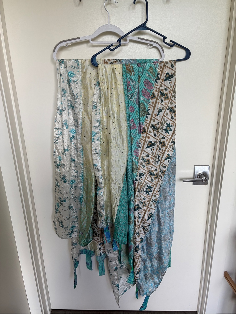 Bohemian Patchwork Curtain Panel in Teal and Cream
